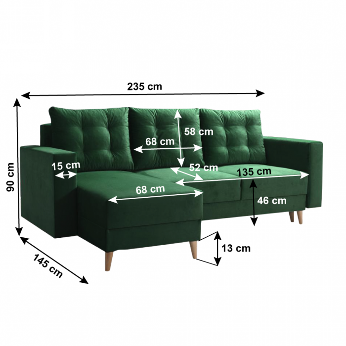 Canapea extensibilă, verde, stânga, BLEKY ROH [4]