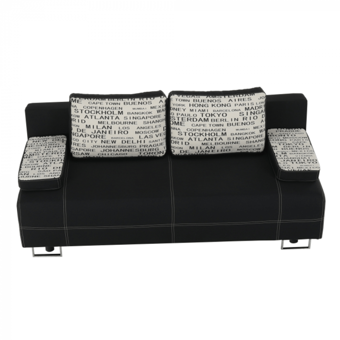 Canapea moderna cu lada depozitare,textil negru/perne cu model ,196 cm lungime [12]