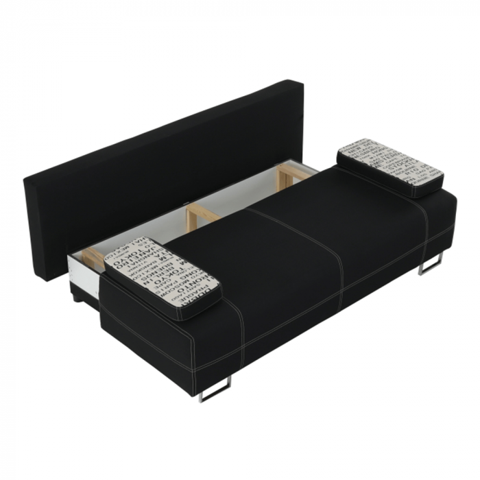 Canapea moderna cu lada depozitare,textil negru/perne cu model ,196 cm lungime [14]