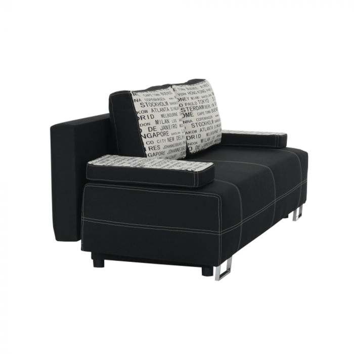 Canapea moderna cu lada depozitare,textil negru/perne cu model ,196 cm lungime [9]