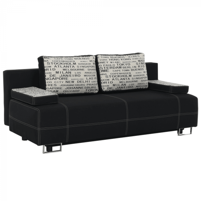 Canapea moderna cu lada depozitare,textil negru/perne cu model ,196 cm lungime [3]