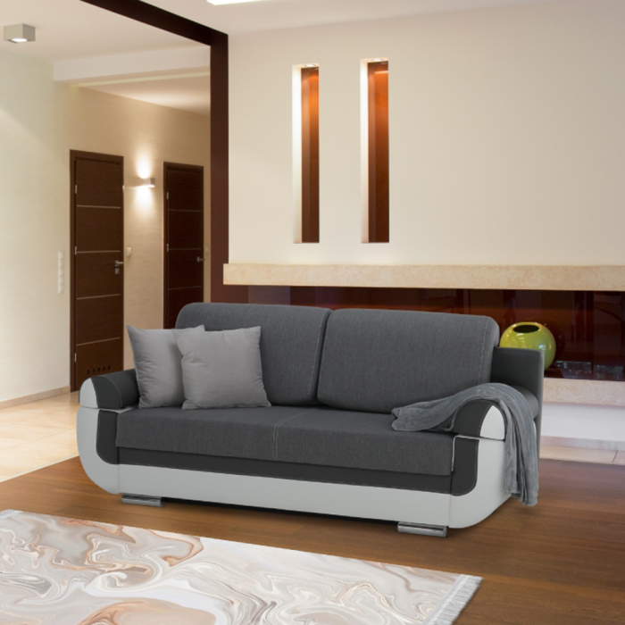 Canapea, piele ecologică alba+gri/material textil gri, KARDYN [5]