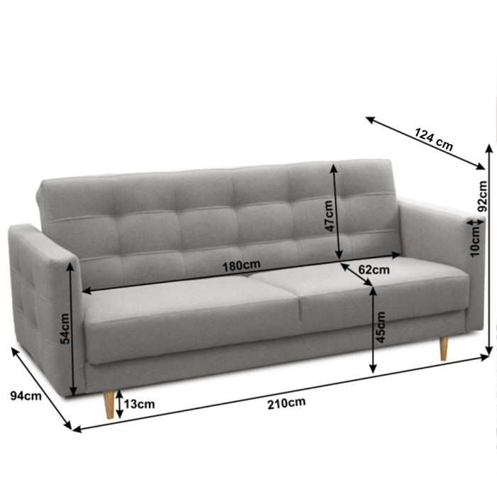 Canapea tapiţat 3 locuri, material textil gri, AMEDIA [3]