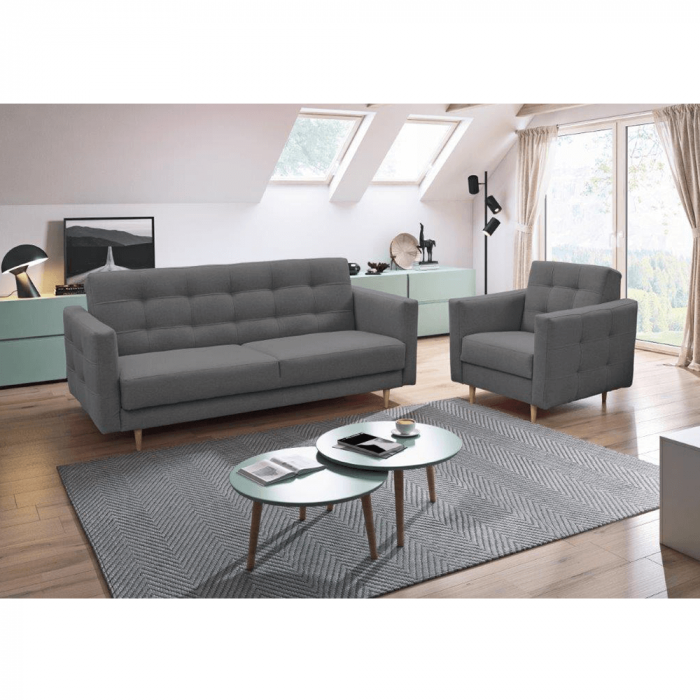 Canapea tapiţată 3+1+1, material textil gri închis, AMEDIA [4]