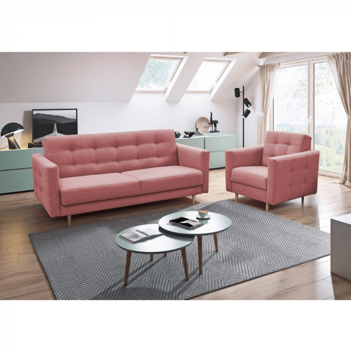 Canapea tapiţată 3+1+1, material textil roz învechit, AMEDIA [4]