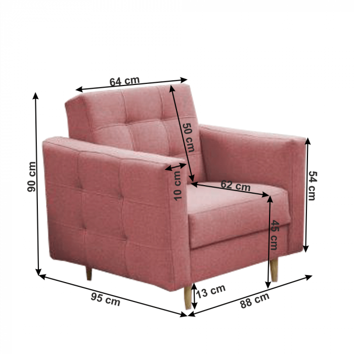 Canapea tapiţată 3+1+1, material textil roz învechit, AMEDIA [3]