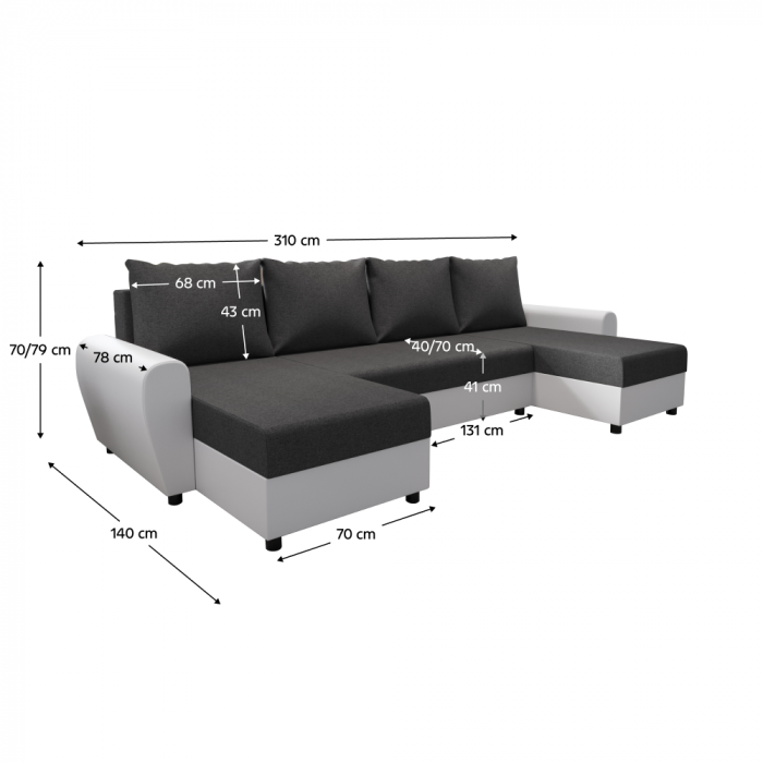 Canapea universală, gri/alb, DAKAR NEW U [3]