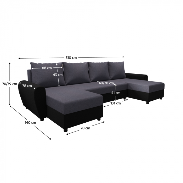 Canapea universală, gri/negru, DAKAR NEW U [3]