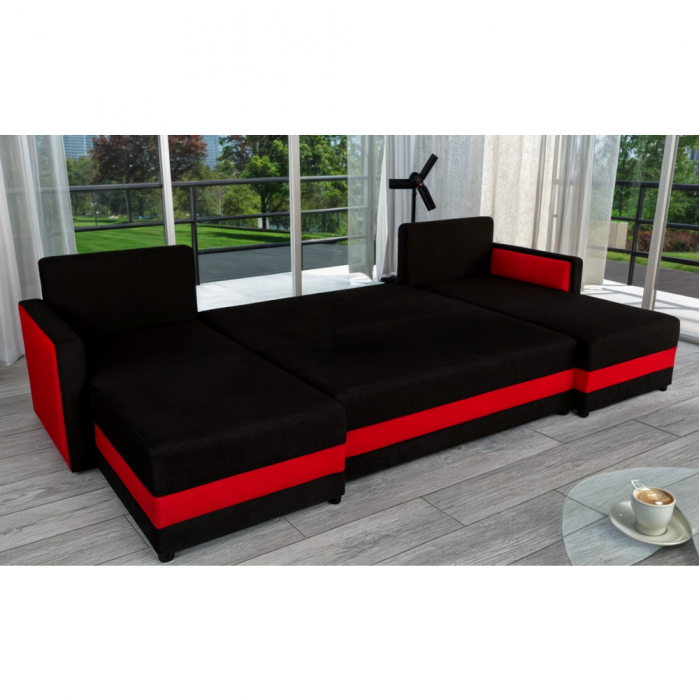 Canapea universală, negru/roşu, PAULITA U [4]
