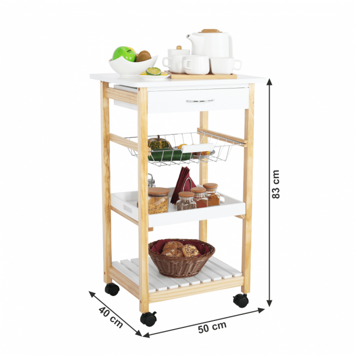 Carucior de servire, alb / natural, RAPID [16]