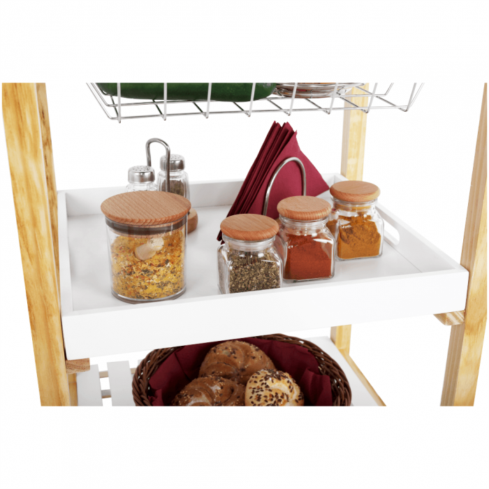 Carucior de servire, alb / natural, RAPID [14]