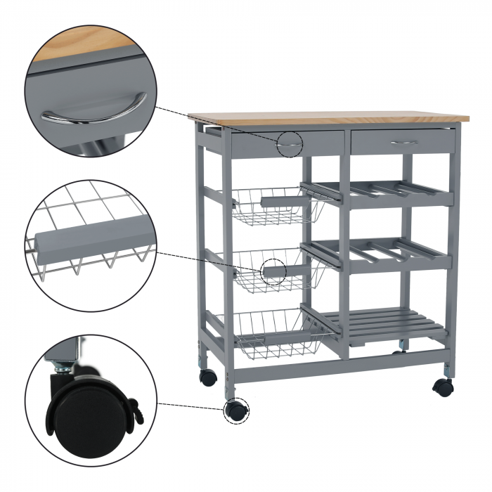 Cărucior de servire, gri/ natural, BARABE [3]