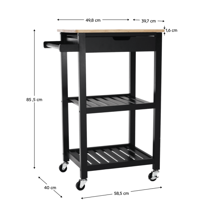 Cărucior de servire, natural/negru, ARETE [2]