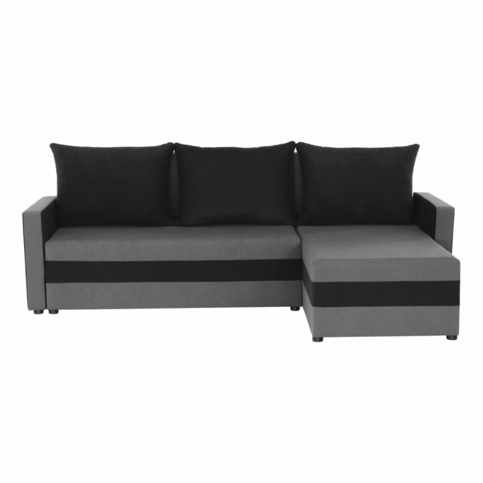 Coltar extensibil modern, cu spatiu depozitare, universal, stanga-dreapta, stofa gri/negru, 219x139 cm, Bortis Impex [6]