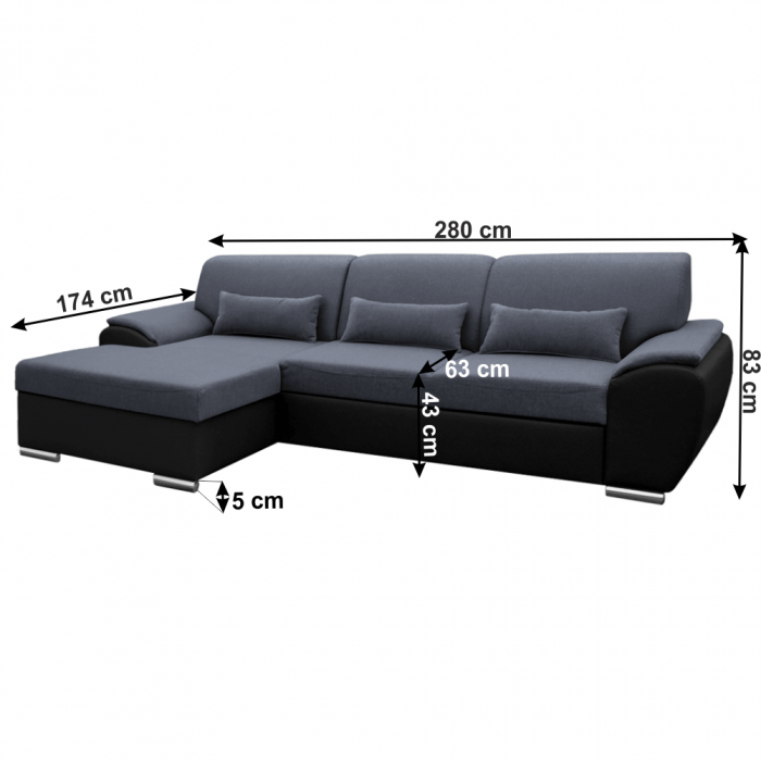 Colţar extensibil, negru/gri închis, model stânga, EMILY [4]