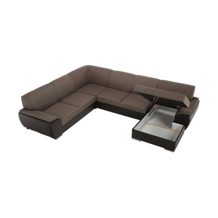 Colţar în formă de U, material textil maro/piele ecologică maro, dreapta, EMILY U [8]