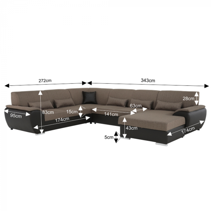 Colţar în formă de U, material textil maro/piele ecologică maro, dreapta, EMILY U [24]