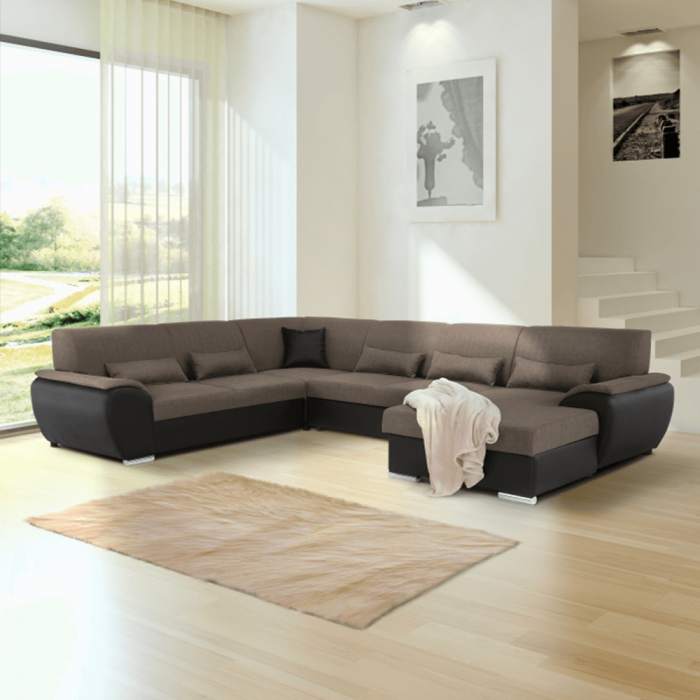 Colţar în formă de U, material textil maro/piele ecologică maro, dreapta, EMILY U [23]