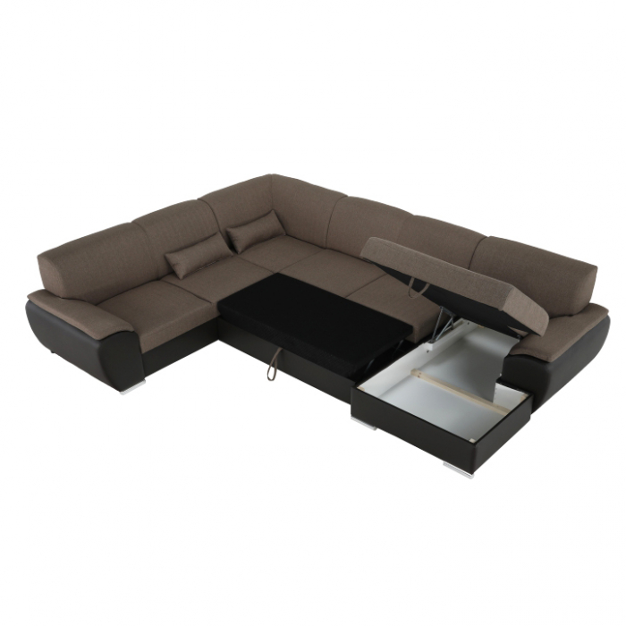 Colţar în formă de U, material textil maro/piele ecologică maro, dreapta, EMILY U [15]