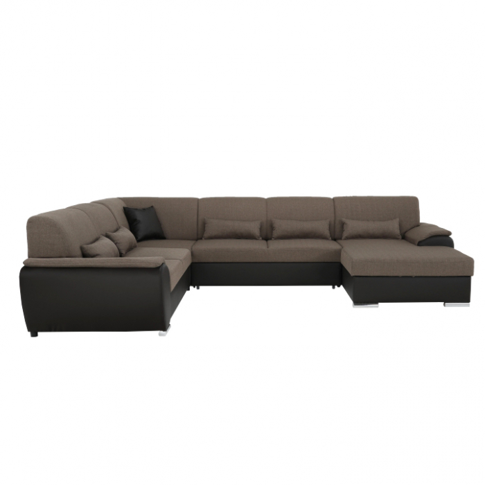 Colţar în formă de U, material textil maro/piele ecologică maro, dreapta, EMILY U [19]