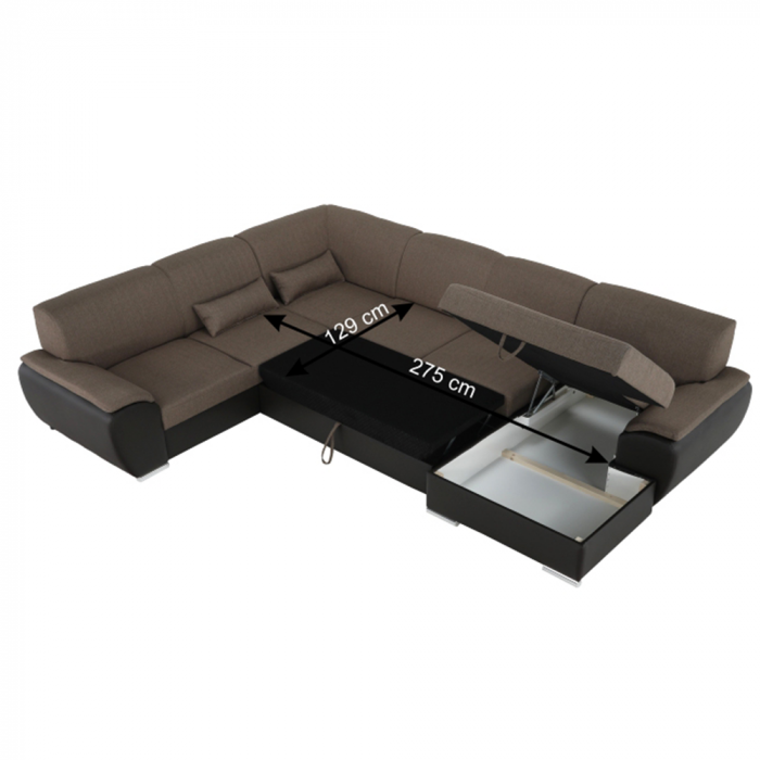 Colţar în formă de U, material textil maro/piele ecologică maro, dreapta, EMILY U [22]