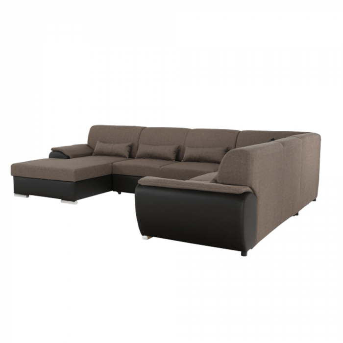 Colţar în formă de U, material textil maro/piele ecologică maro, stânga, EMILY U [19]