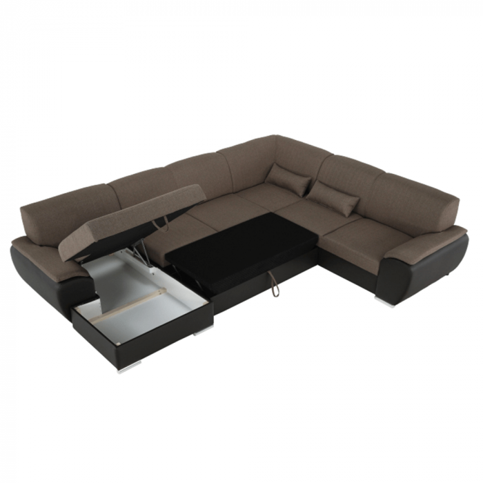 Colţar în formă de U, material textil maro/piele ecologică maro, stânga, EMILY U [22]