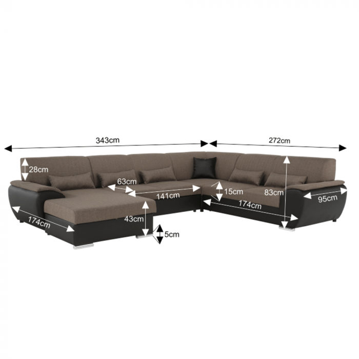 Colţar în formă de U, material textil maro/piele ecologică maro, stânga, EMILY U [14]