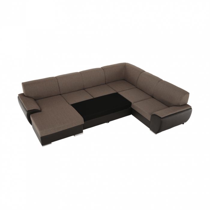 Colţar în formă de U, material textil maro/piele ecologică maro, stânga, EMILY U [7]