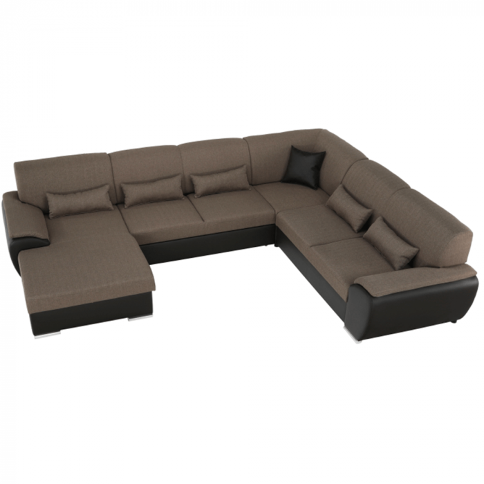 Colţar în formă de U, material textil maro/piele ecologică maro, stânga, EMILY U [23]