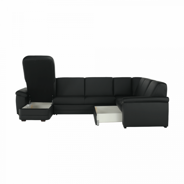 Colţar în formă de U, piele ecologică neagră, model stânga, BITER U [6]