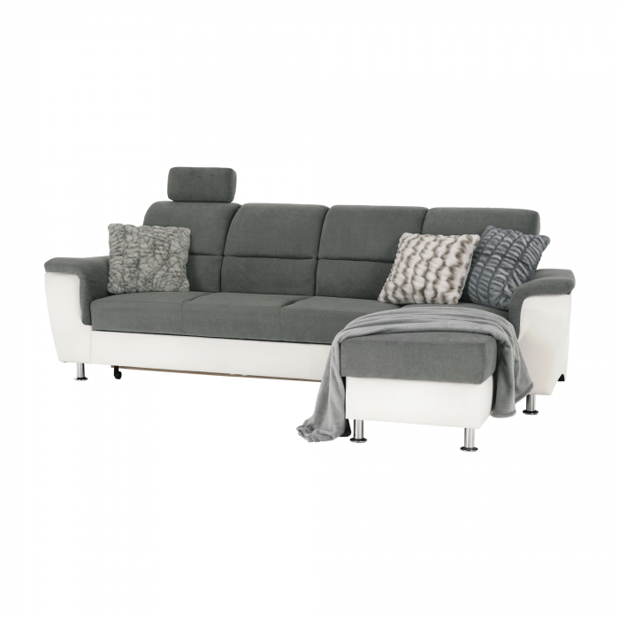 Colţar mic, piele ecologică alb/material textil gri, model dreapta, SANTIAGO COLŢAR MIC [16]