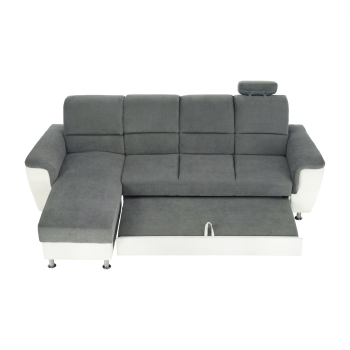 Colţar mic, piele ecologică alb/material textil gri, model stânga, SANTIAGO [11]