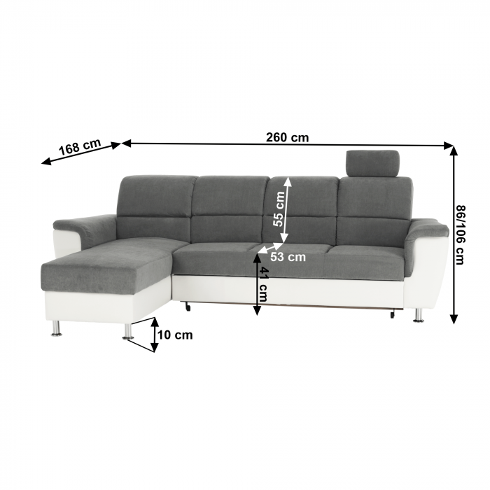 Colţar mic, piele ecologică alb/material textil gri, model stânga, SANTIAGO [14]