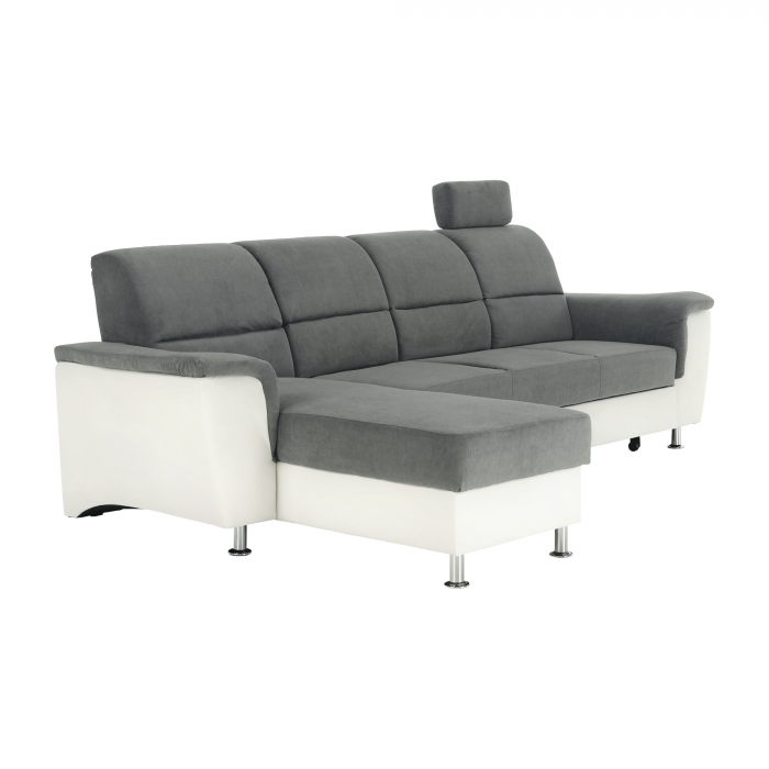 Colţar mic, piele ecologică alb/material textil gri, model stânga, SANTIAGO [5]