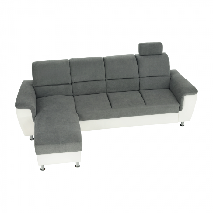 Colţar mic, piele ecologică alb/material textil gri, model stânga, SANTIAGO [10]