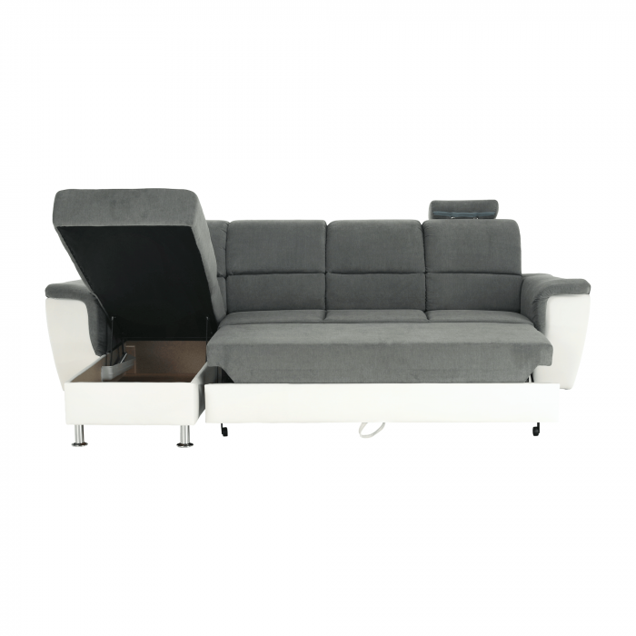 Colţar mic, piele ecologică alb/material textil gri, model stânga, SANTIAGO [9]