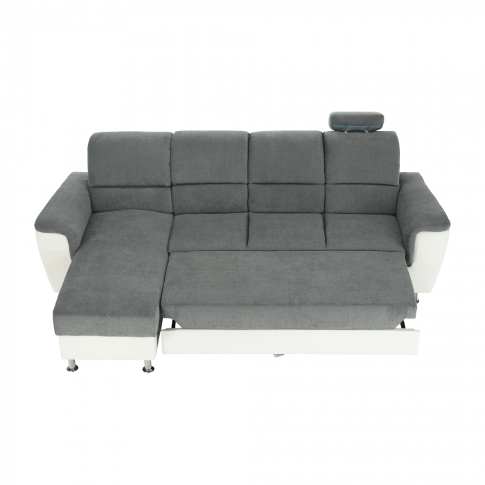 Colţar mic, piele ecologică alb/material textil gri, model stânga, SANTIAGO [12]