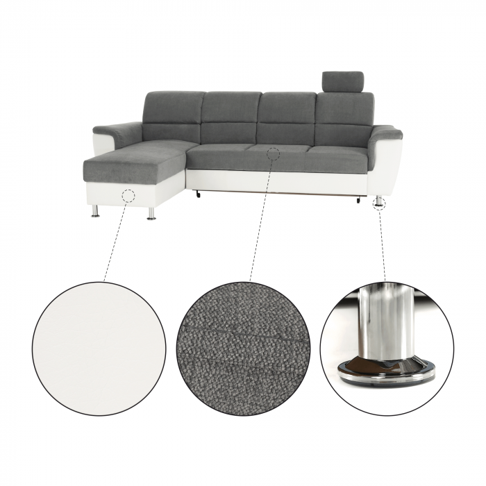 Colţar mic, piele ecologică alb/material textil gri, model stânga, SANTIAGO [3]