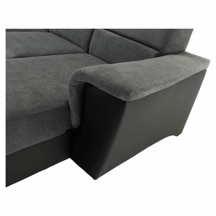 Colţar, piele eco neagră/textil gri închis, stânga, SANTIAGO U [9]