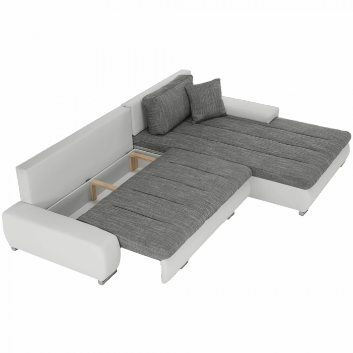 Colţar, piele ecologică/ alb/material  gri melir, TONIKS [14]
