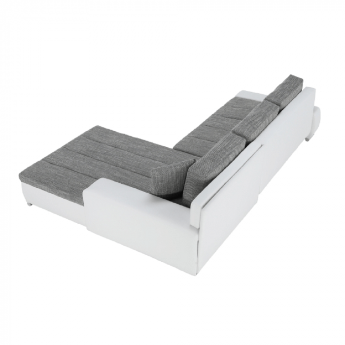 Colţar, piele ecologică/ alb/material  gri melir, TONIKS [10]