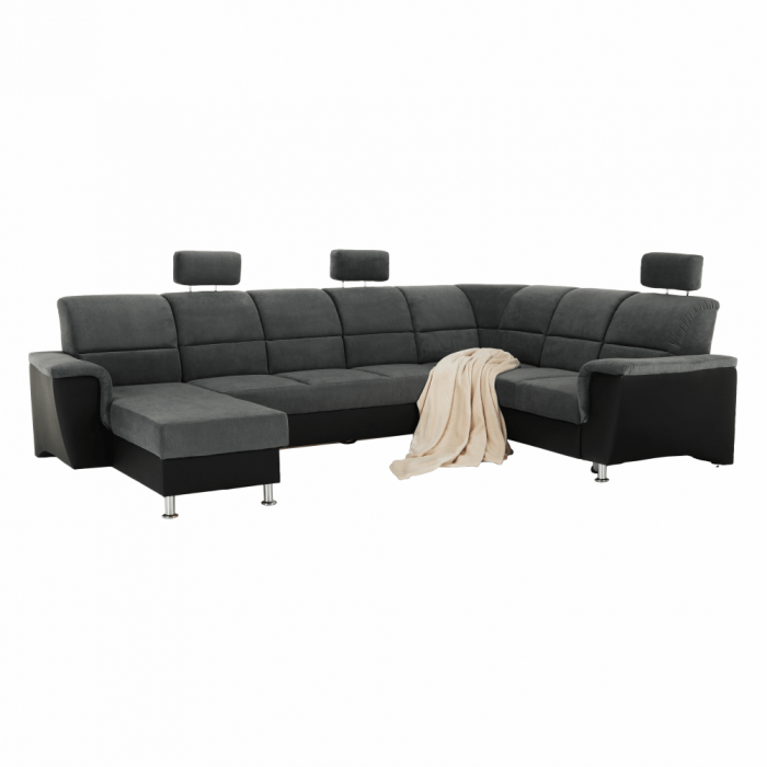 Colţar, piele ecologică negru/material, model dreapta, SANTIAGO U [18]