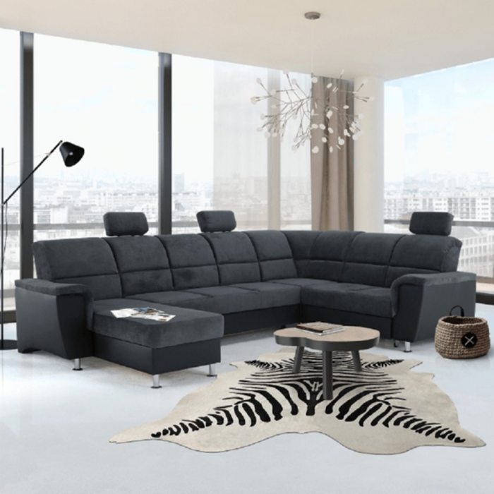 Colţar, piele ecologică negru/material, model dreapta, SANTIAGO U [27]