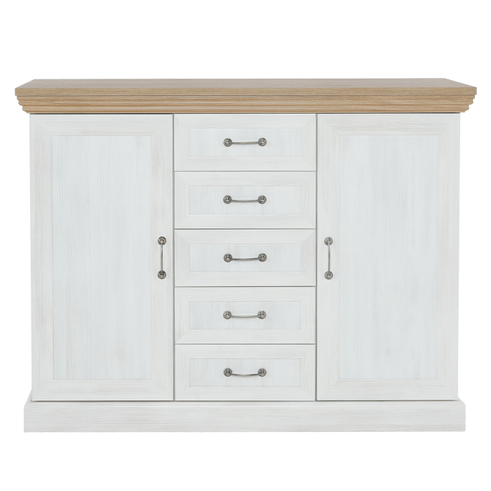 Comodă, 2 uşi cu 5 sertare, pin nordic/stejar sălbatic, ROYAL K2D [2]