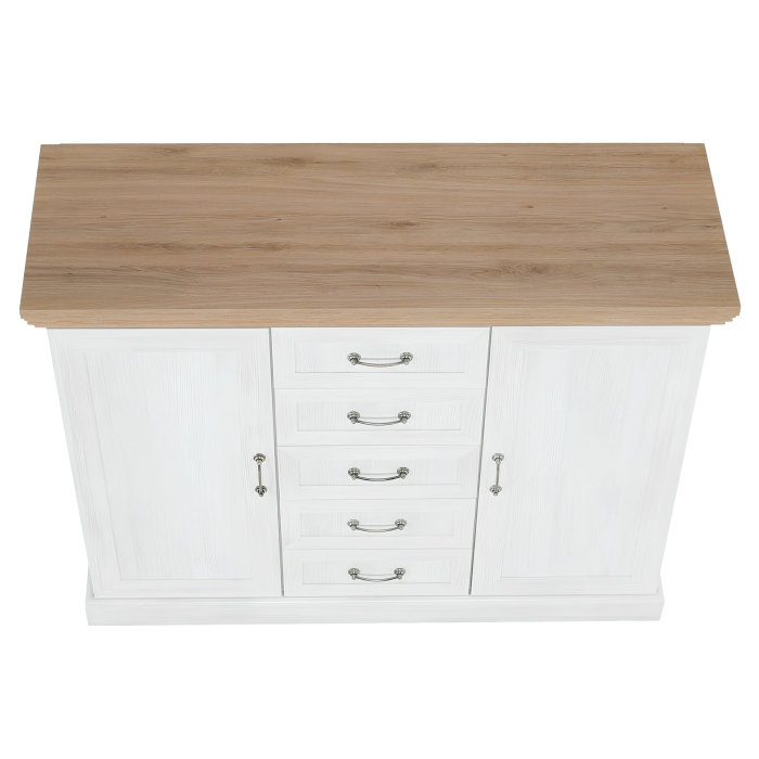 Comodă, 2 uşi cu 5 sertare, pin nordic/stejar sălbatic, ROYAL K2D [4]