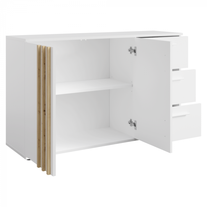Comoda 3 sertare si 2 usi , alb/stejar artisan, 120x35x73 cm [4]