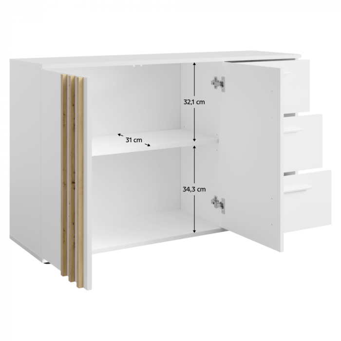 Comoda 3 sertare si 2 usi , alb/stejar artisan, 120x35x73 cm [2]