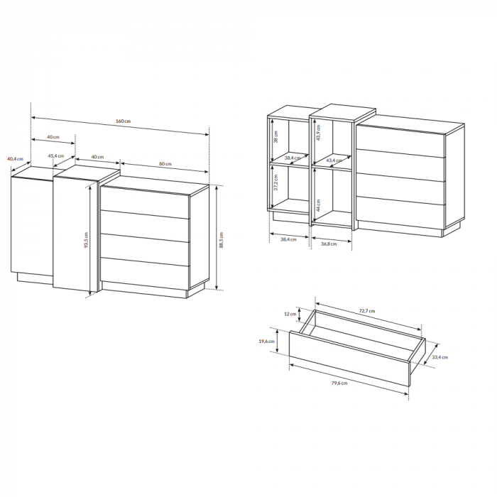 Comodă 2D4S, alb / stejar craft auriu, TRIO [4]