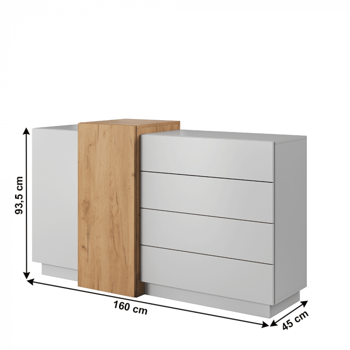 Comodă 2D4S, alb / stejar craft auriu, TRIO [3]